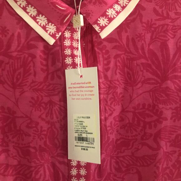 Lilly Pulitzer Kiran Button Down Top Womens Sz L Western Glam Pink White NEW - Picture 6 of 16